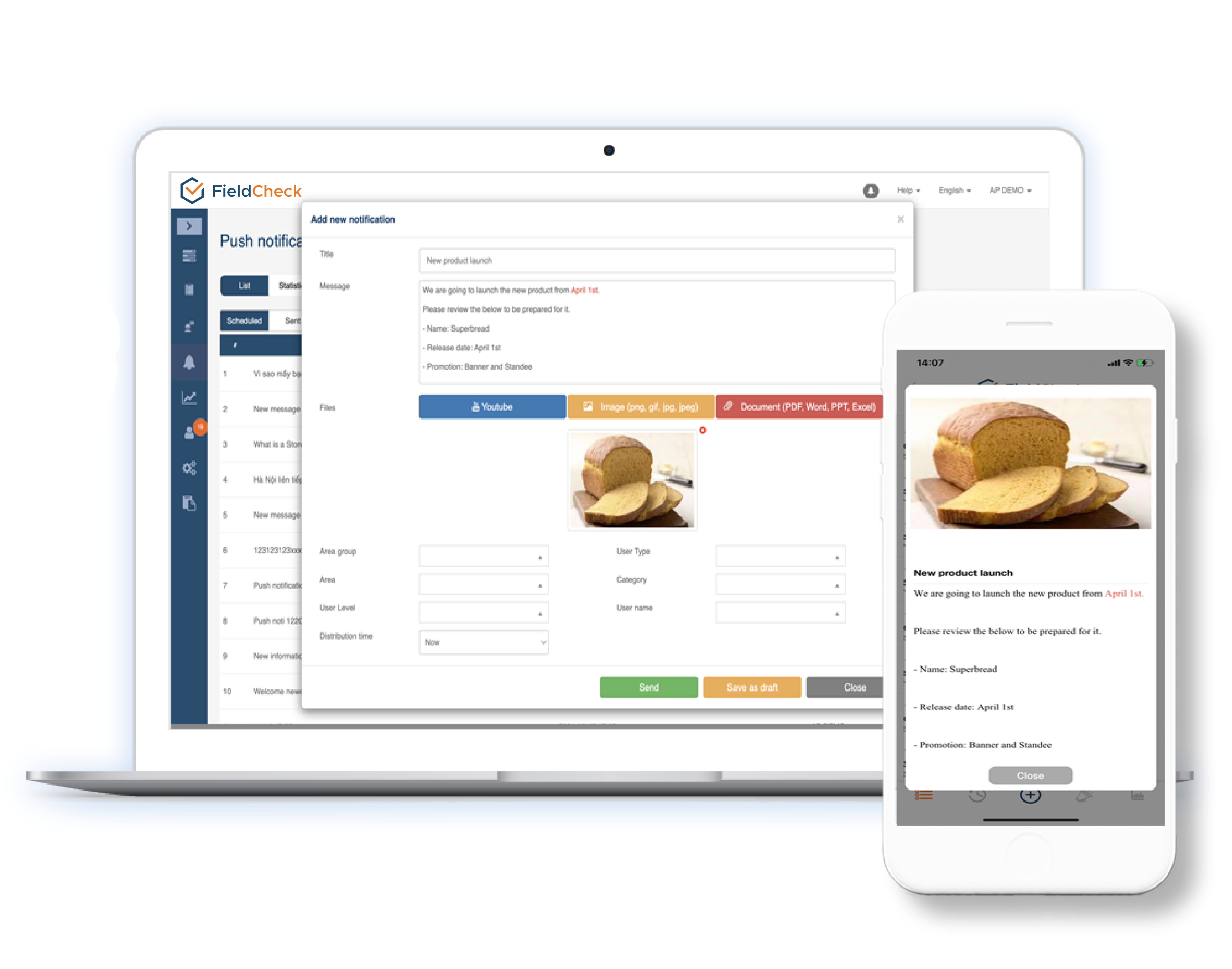 新製品やプロモーションなどの必要な情報を共有しフィールドスタッフにタイムリーに共有します