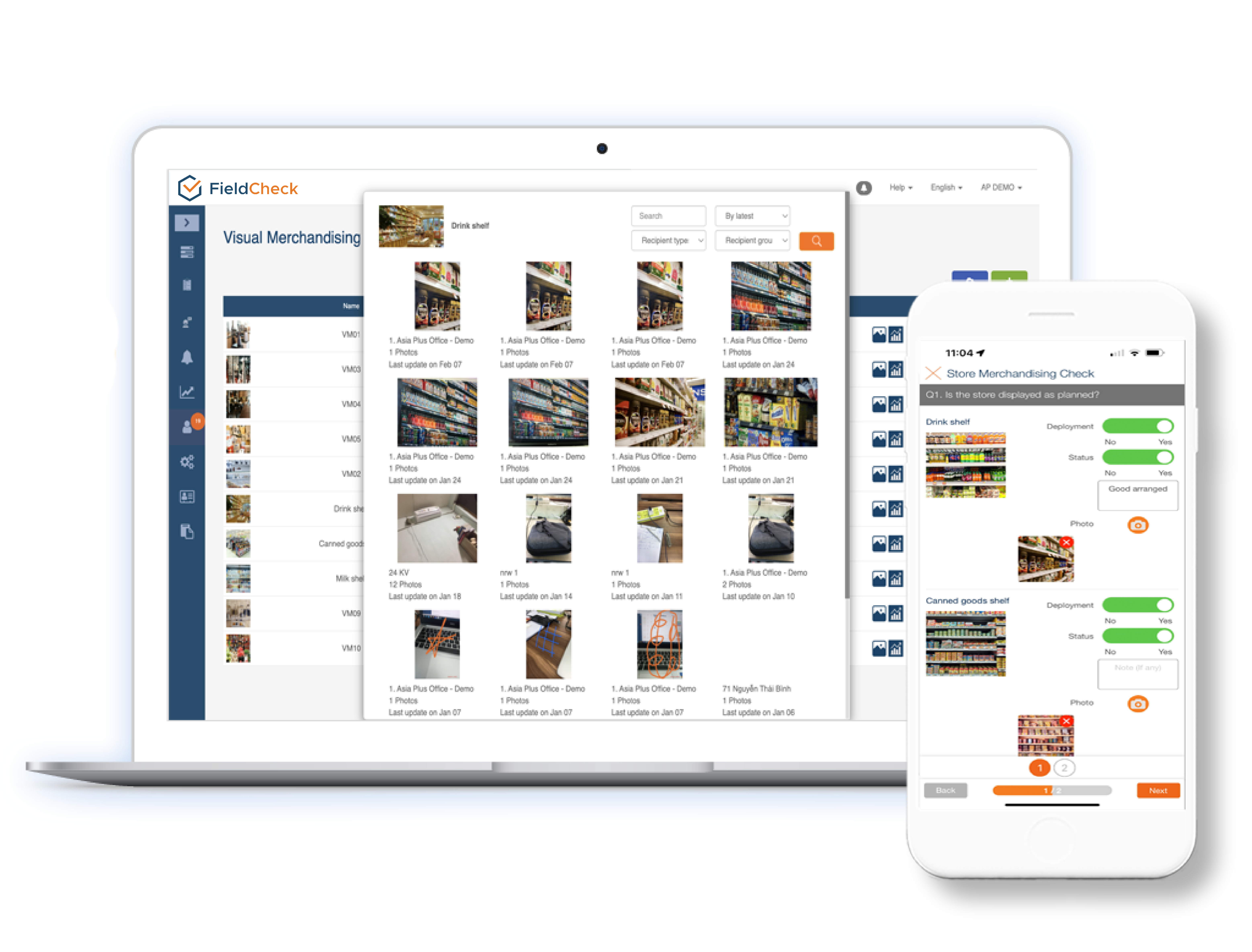 ビジュアルマーチャンダイザーが、対象店舗のマーチャンダイジングに関して設置状況の効果的な確認を行うことができます。
